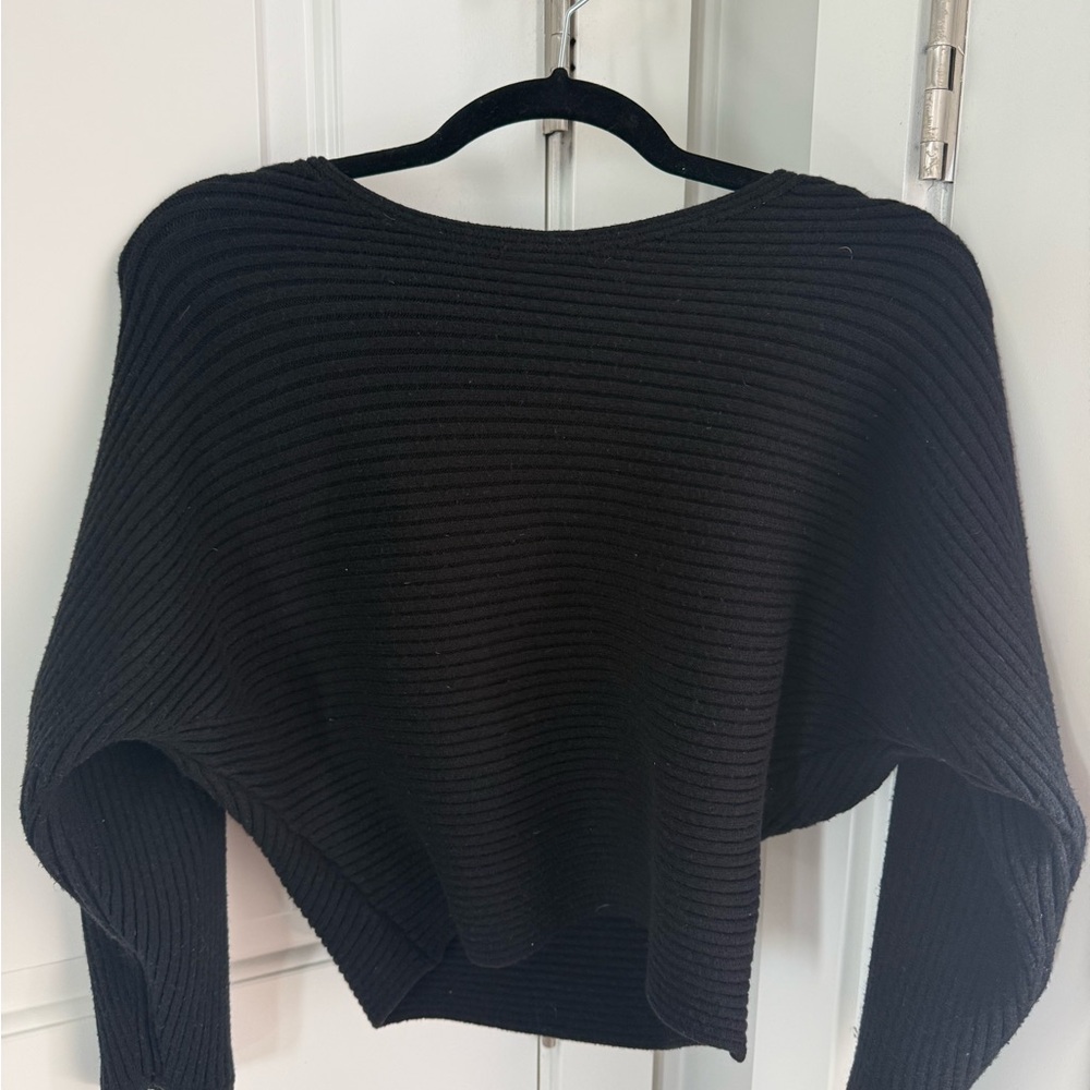 Anthropologie Black Off-the-Shoulder Ribbed Sweater